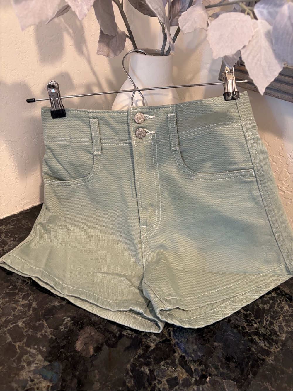 Levi's High-Waist Mint Green Denim Shorts